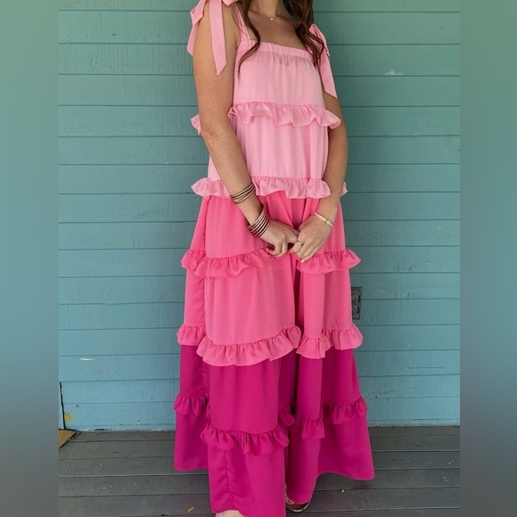Pink Layered Ruffle Maxi Dress - Picture 2 of 7
